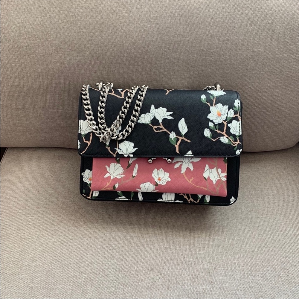 Mango Black and Pink Floral Crossbody Bag